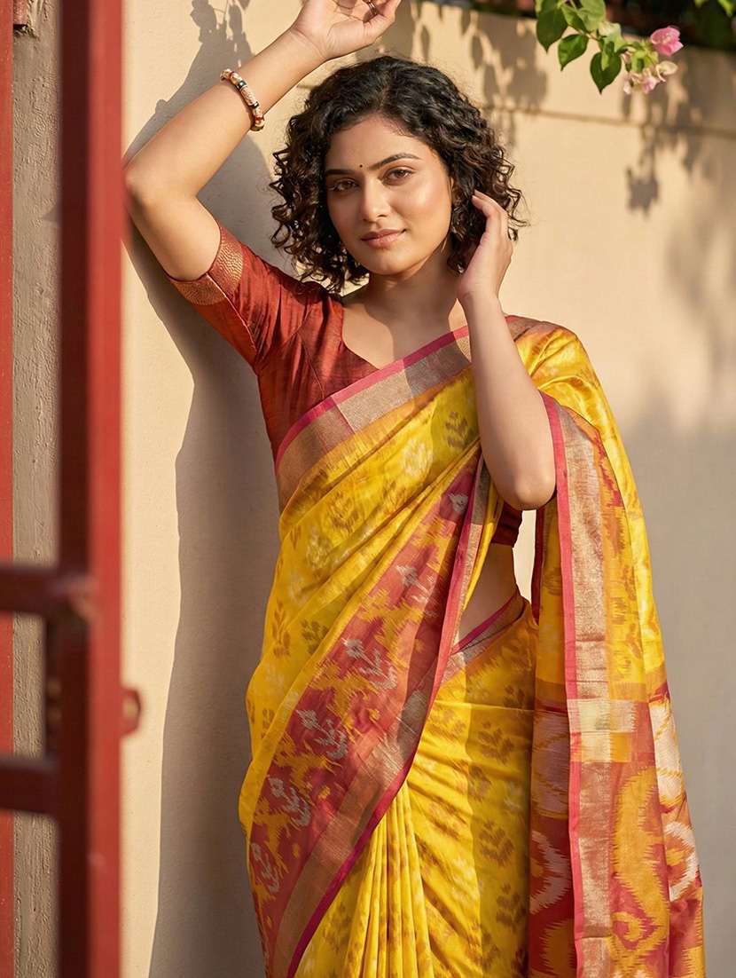 women self design pochampalli saree with blouse - 22408194 -  Standard Image - 1