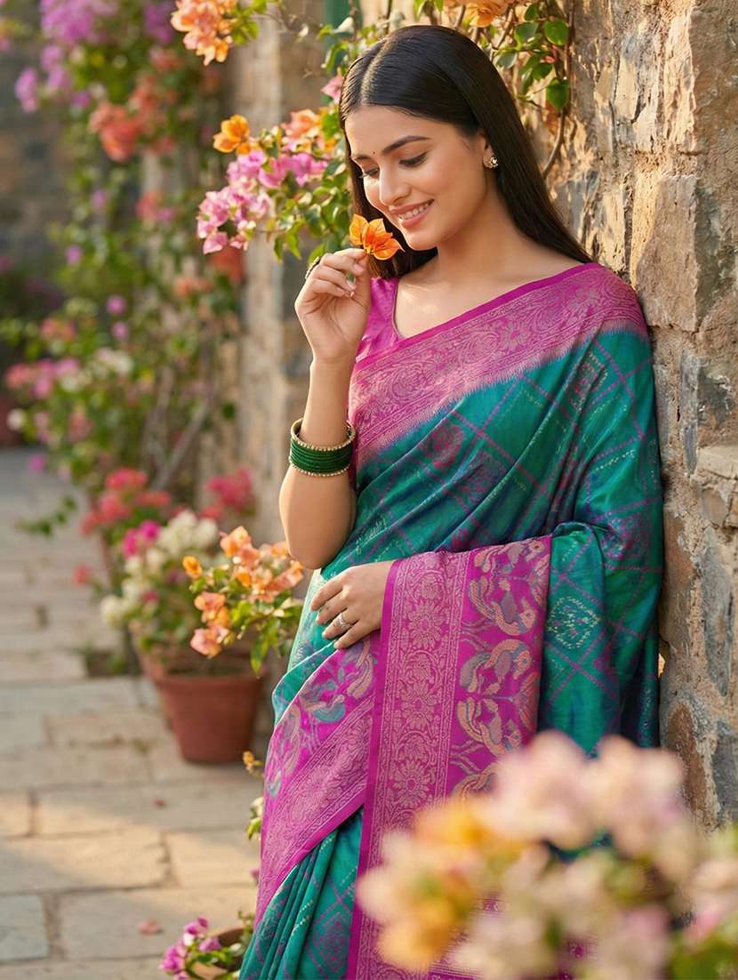 women self design pochampalli saree with blouse - 22408208 -  Standard Image - 1