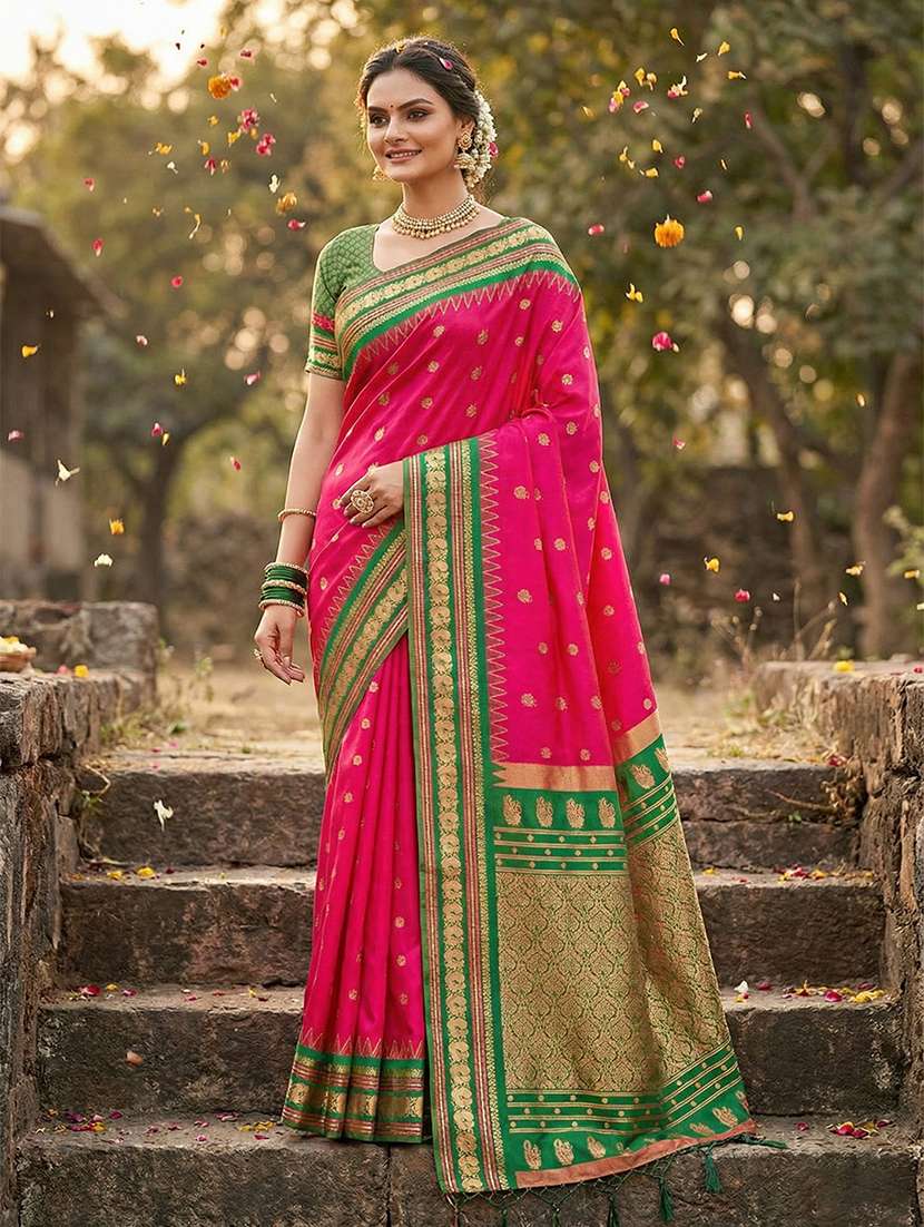 women self design banarasi saree with blouse