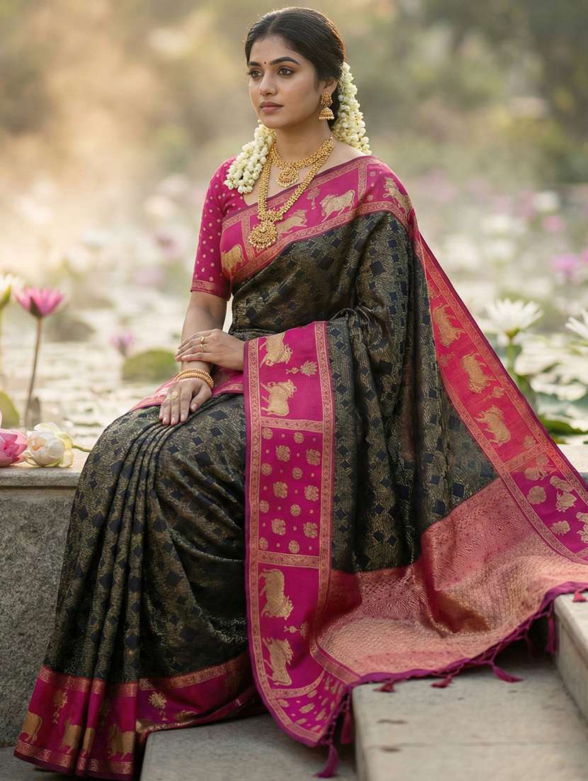 women self design kanjivaram saree with blouse - 22408242 -  Standard Image - 1