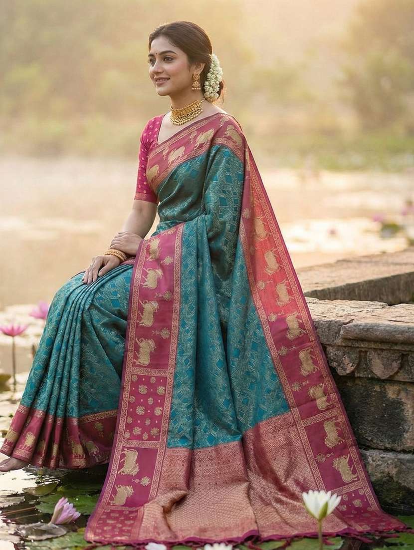 women self design kanjivaram saree with blouse - 22408243 -  Standard Image - 1