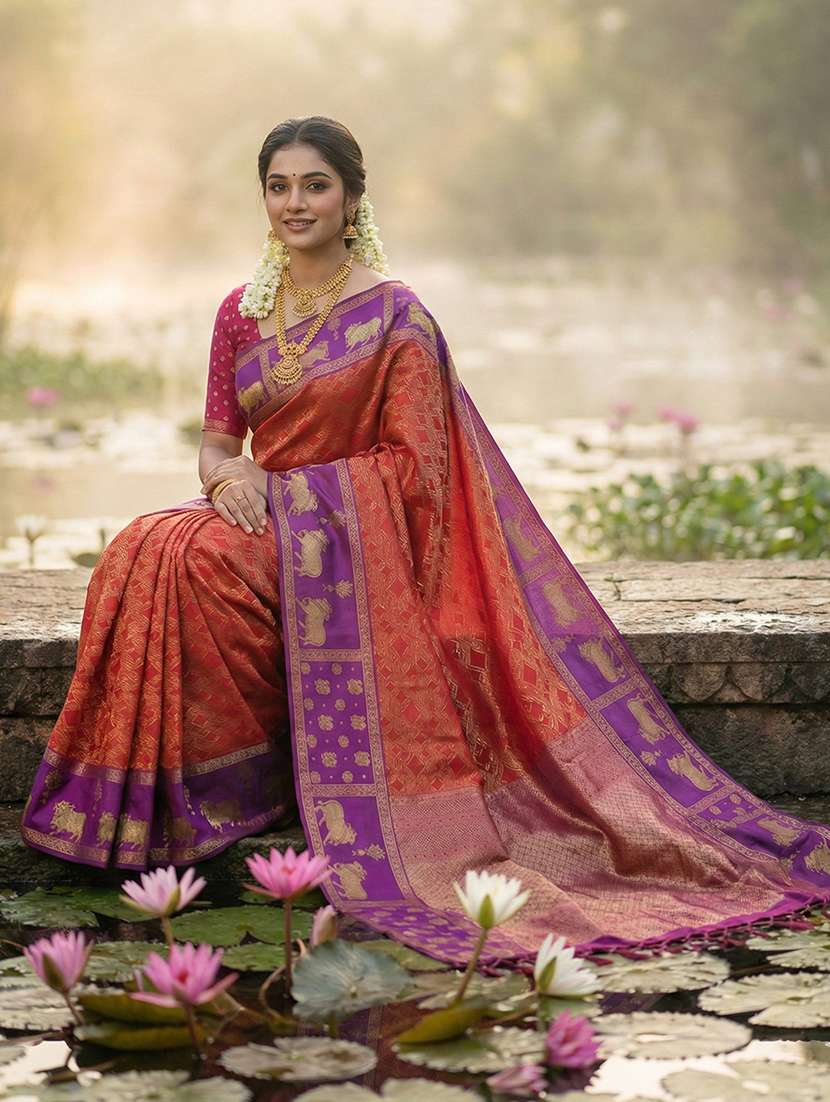 women self design kanjivaram saree with blouse - 22408246 -  Standard Image - 1