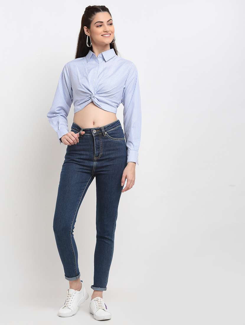 women striped long sleeve crop top - 22408612 -  Standard Image - 4