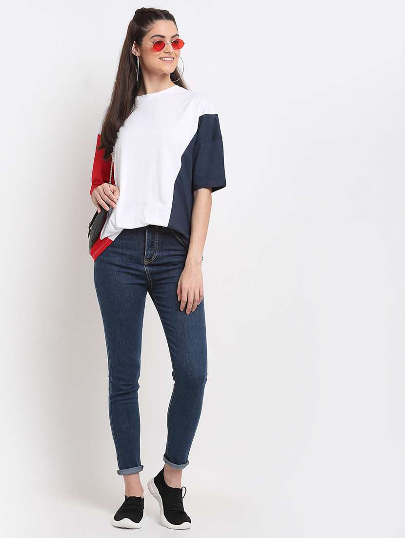 women colro blocked short sleeve oversized t-shirt - 22408616 -  Standard Image - 4