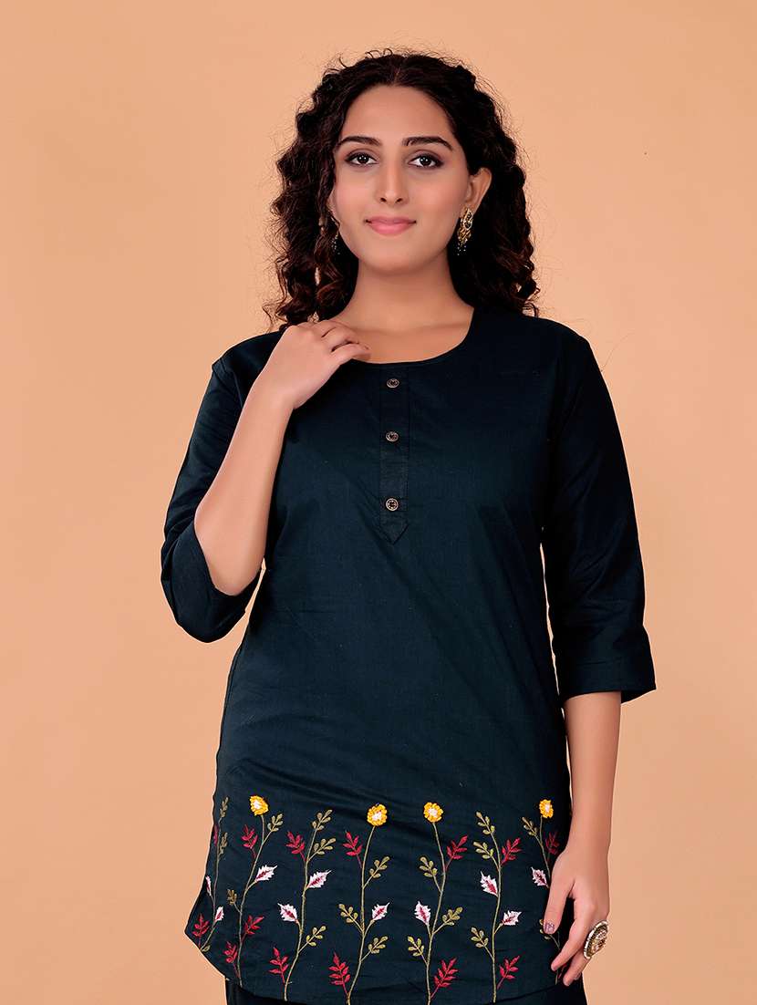 women solid with work three quarter sleeve ethnic co-ord set - 22408671 -  Standard Image - 1