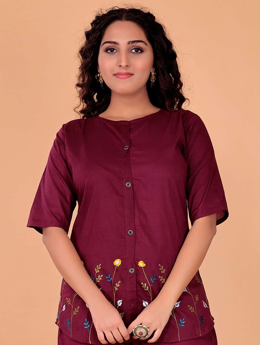 women solid with work three quarter sleeve ethnic co-ord set - 22408672 -  Standard Image - 1