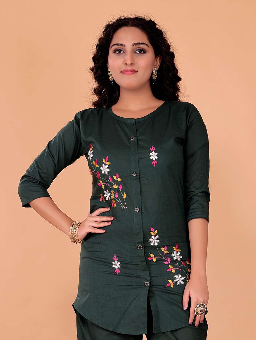 women solid with work three quarter sleeve ethnic co-ord set - 22408677 -  Standard Image - 1