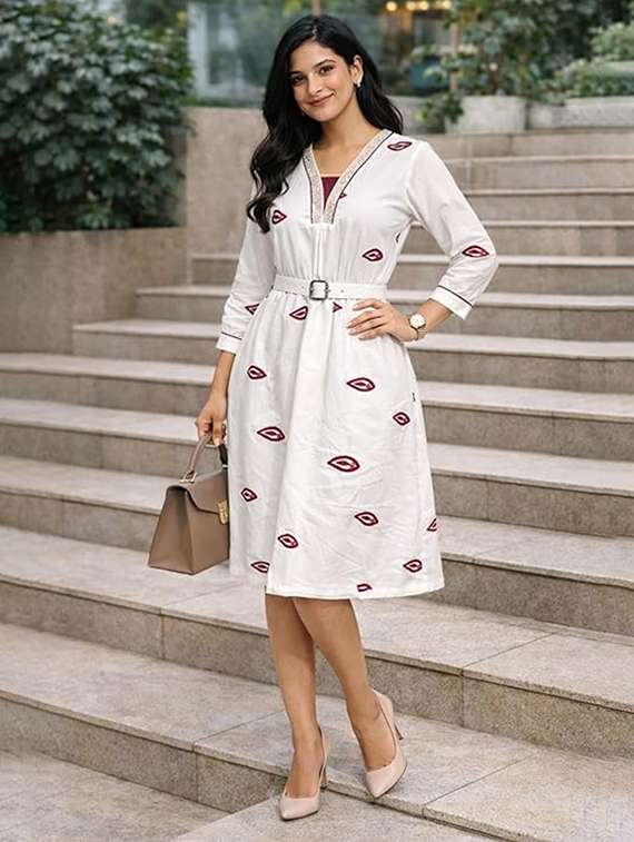 women embroidered v neck a-line dress - 22408681 -  Standard Image - 6
