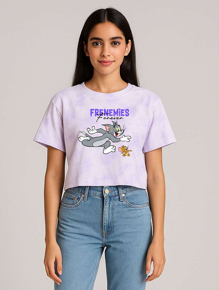 women printed short sleeve crop t-shirt