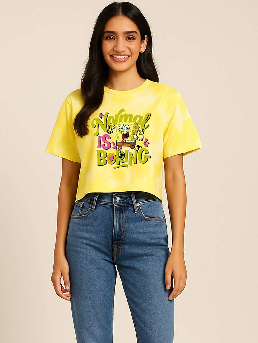 women printed short sleeve crop t-shirt