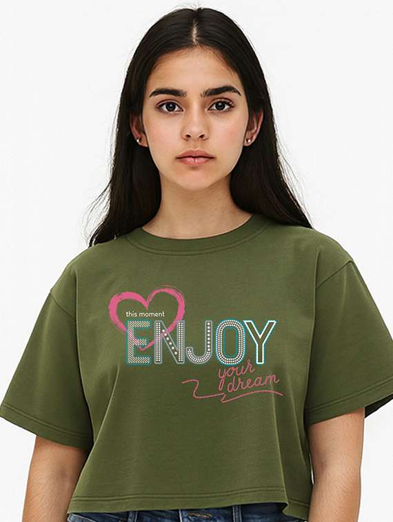 women printed short sleeve crop t-shirt - 22408912 -  Standard Image - 1
