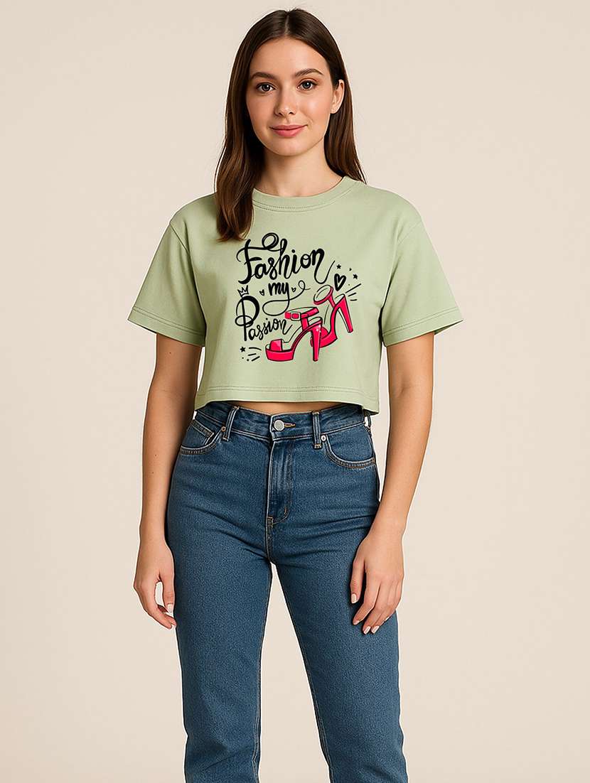women printed short sleeve crop t-shirt - 22408913 -  Standard Image - 1