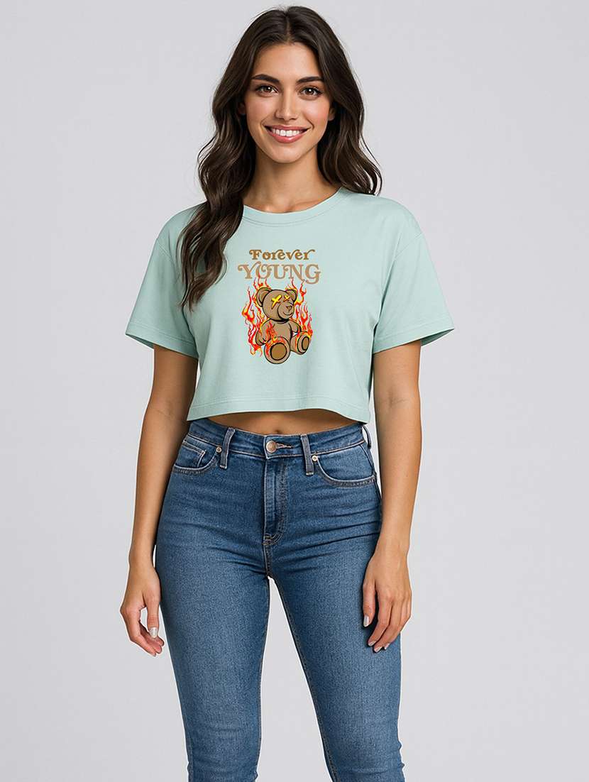 women printed short sleeve crop t-shirt - 22408941 -  Standard Image - 1