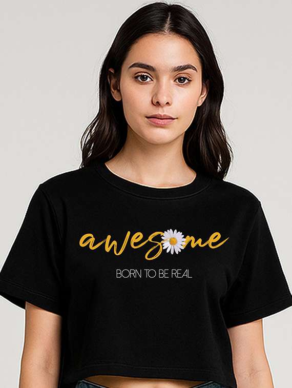 women printed short sleeve crop t-shirt