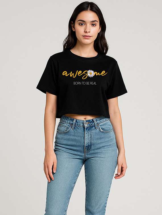 women printed short sleeve crop t-shirt - 22408970 -  Standard Image - 1