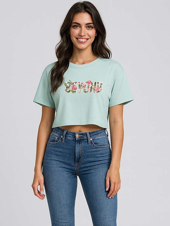 women printed short sleeve crop t-shirt - 22408973 -  Standard Image - 1