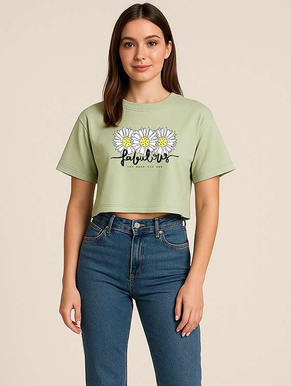 women printed short sleeve crop t-shirt - 22408981 -  Standard Image - 1