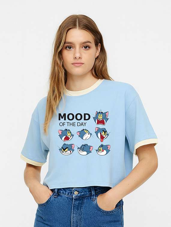 women printed short sleeve crop t-shirt