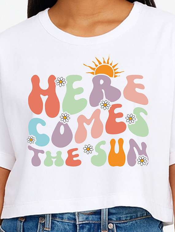 women printed short sleeve crop t-shirt - 22409104 -  Standard Image - 1