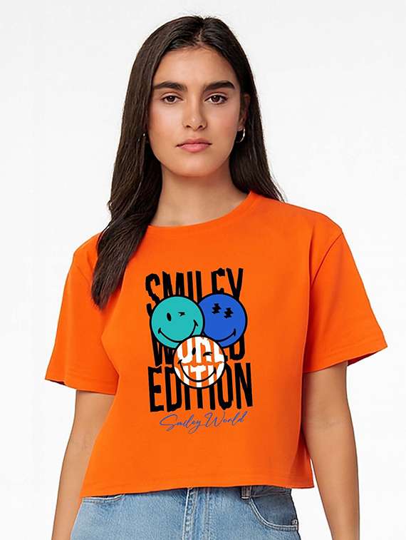 women printed short sleeve crop t-shirt