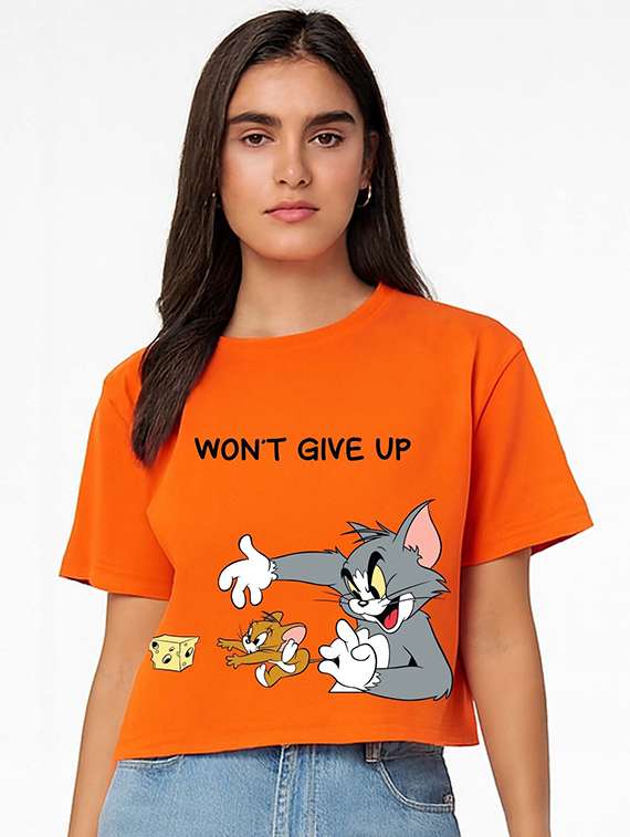 women printed short sleeve crop t-shirt