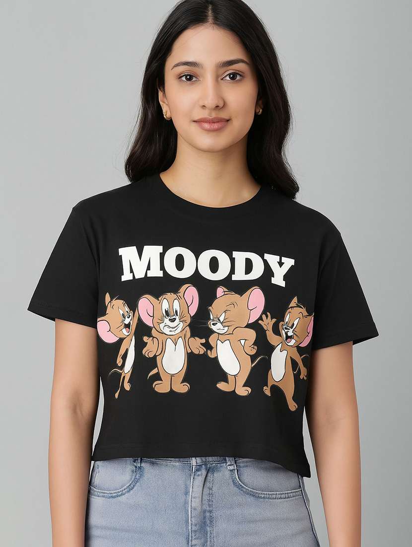 women printed short sleeve crop t-shirt