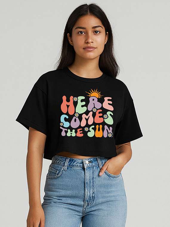 women printed short sleeve crop t-shirt