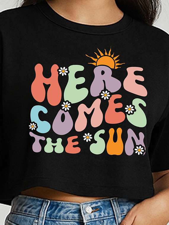 women printed short sleeve crop t-shirt - 22409148 -  Standard Image - 1