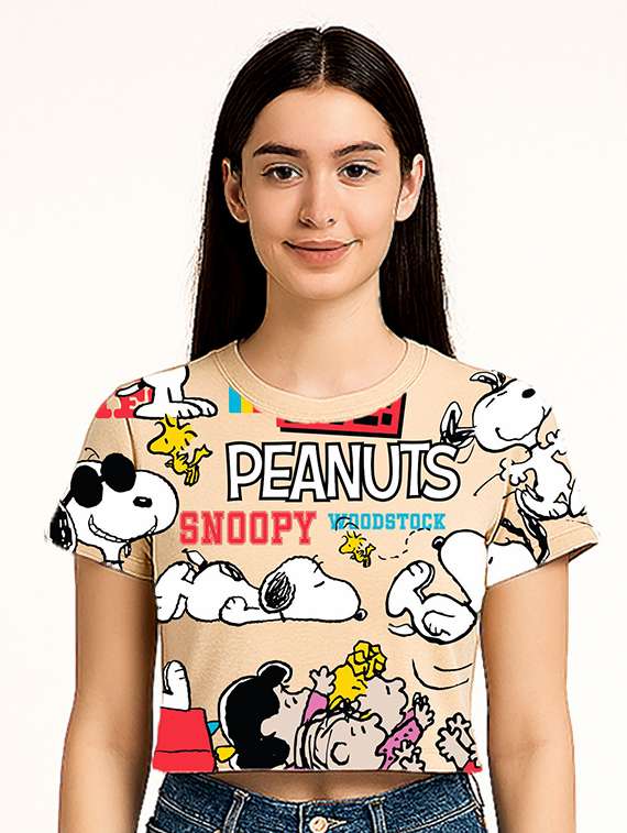 women printed short sleeve crop t-shirt