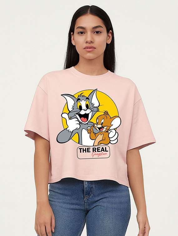 women printed short sleeve crop t-shirt