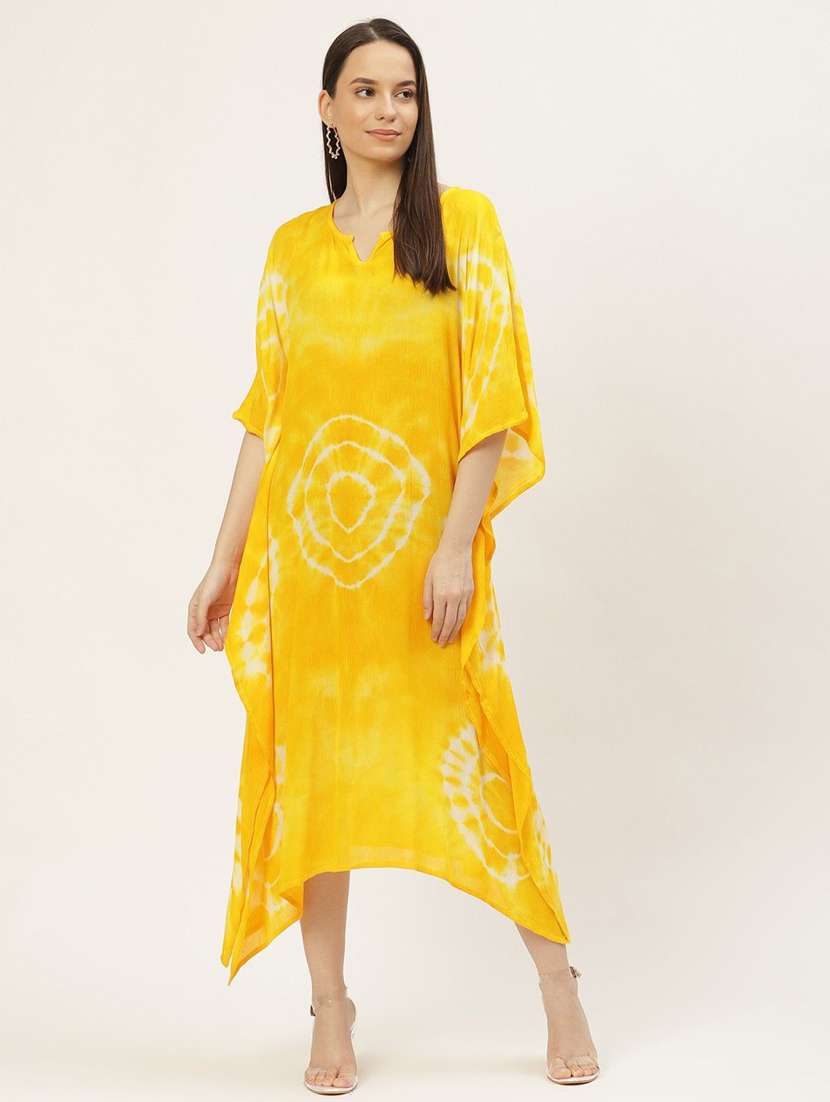 Women Yellow Viscose Tie & Dye Kaftan Dress - 22409341 -  Standard Image - 1