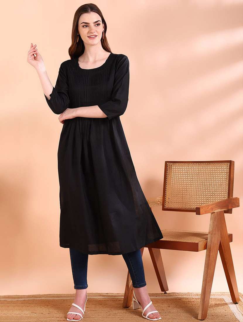 Black Viscose A-line Dress - 22409351 -  Standard Image - 1