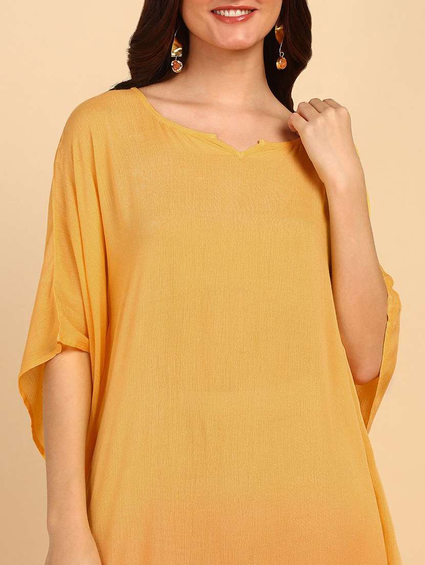 women orange viscose round neck kaftan dress - 22409355 -  Standard Image - 1