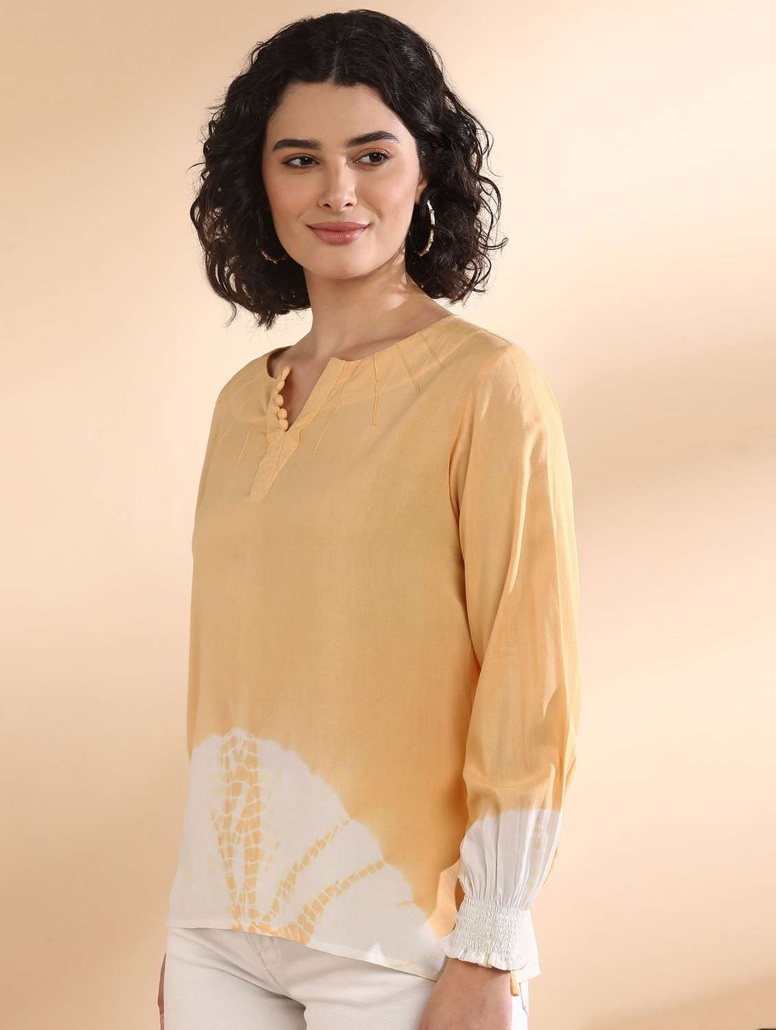 women solid yellow viscose regular top - 22409362 -  Standard Image - 1