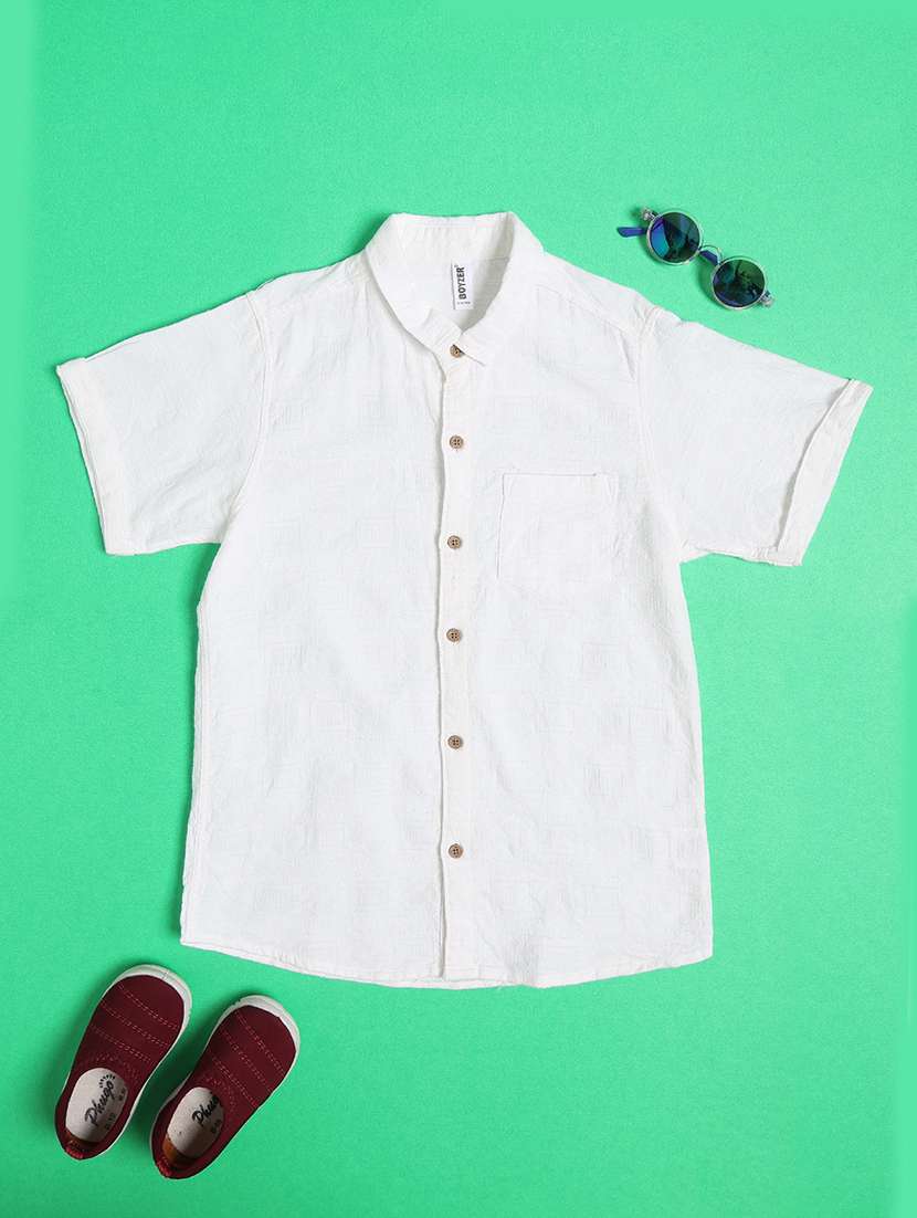 boys self deisgn collared regular shirt - 22410666 -  Standard Image - 1