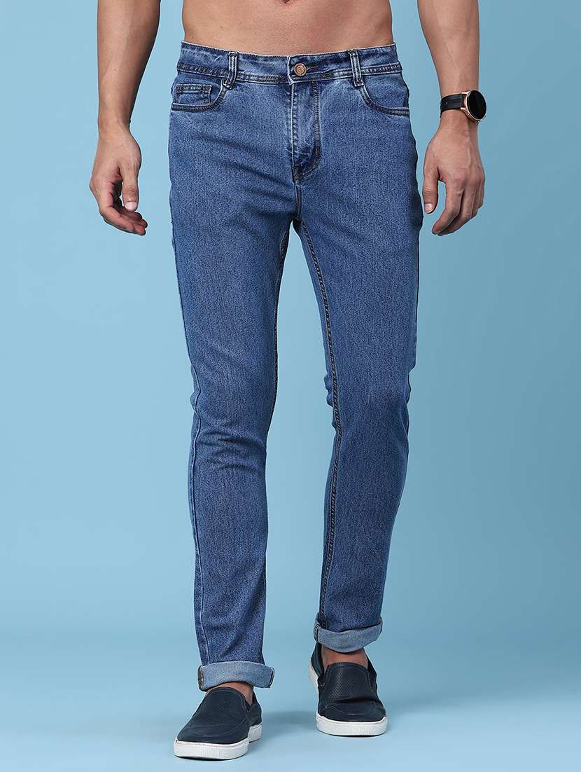 men plain mid rise full length slim fit jeans