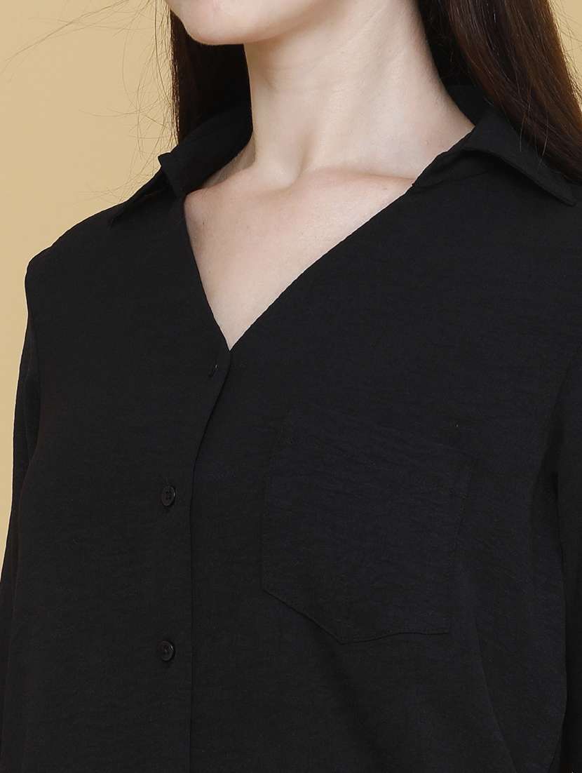women solid collared regular shirt - 22410744 -  Standard Image - 1