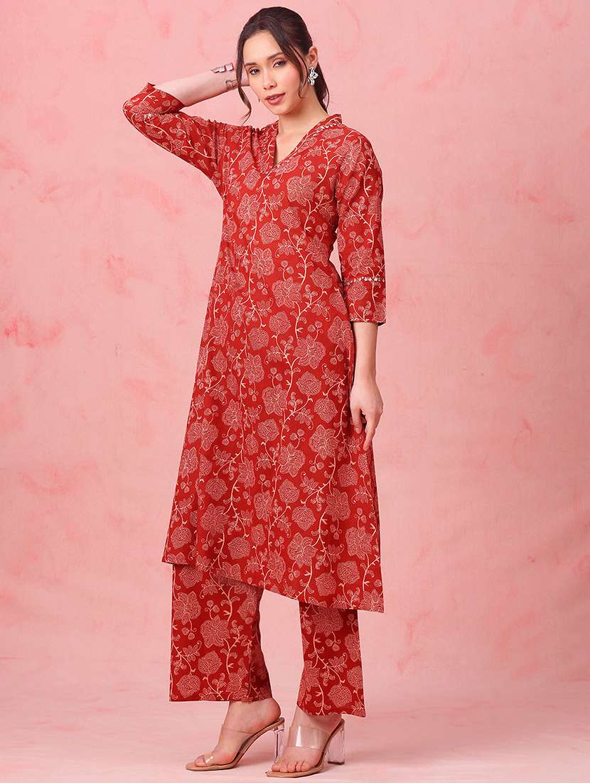 women floral three quarter sleeve kurta palazzo set - 22410859 -  Standard Image - 4