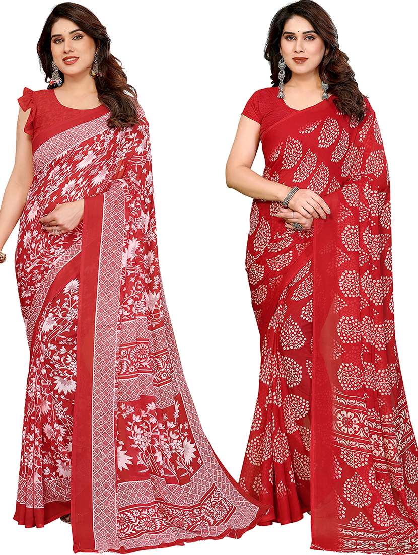 women pack of 2 printed combo saree with blouse