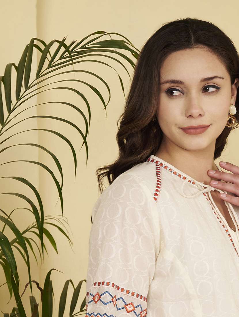 women geometric long sleeve ethnic top - 22412614 -  Standard Image - 1