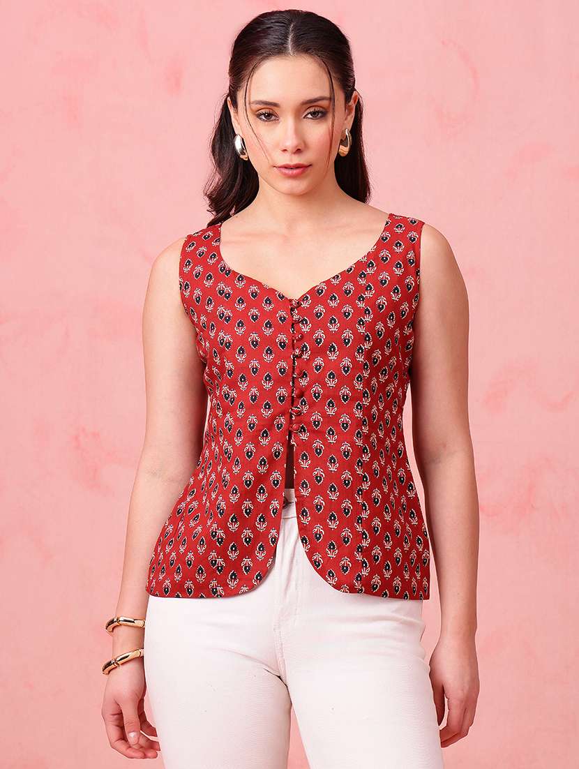 women floral printed sleeveless ethnic top - 22412616 -  Standard Image - 1