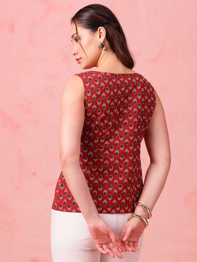 women floral printed sleeveless ethnic top - 22412616 -  Standard Image - 4