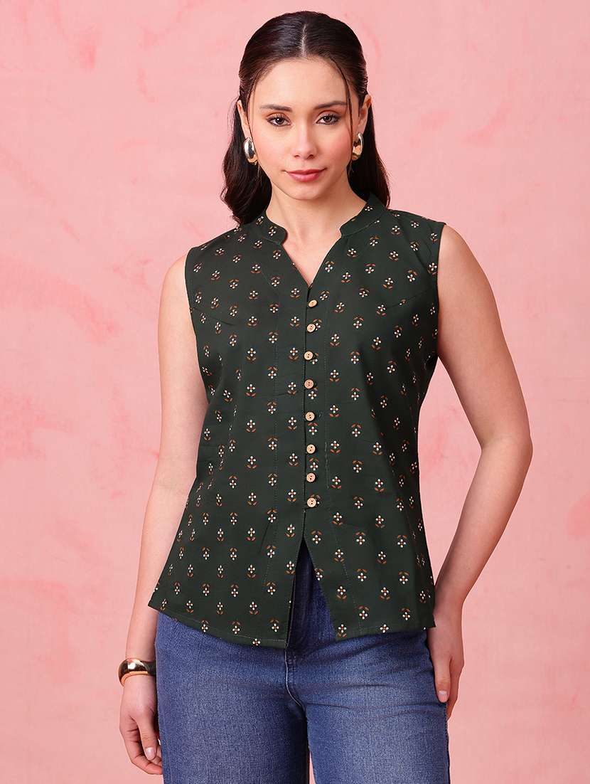 women printed sleeveless ethnic top - 22412618 -  Standard Image - 1