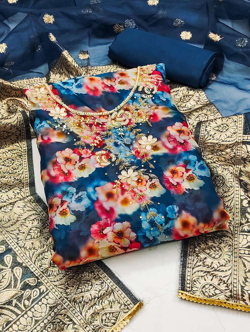 women floral printed embroidered unstitched suit set