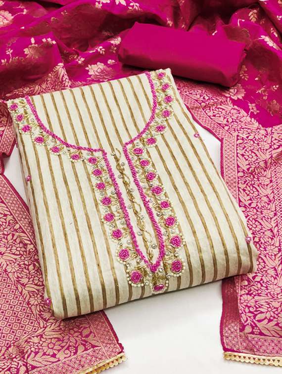 women striped embroidered unstitched suit set - 22413258 -  Standard Image - 1