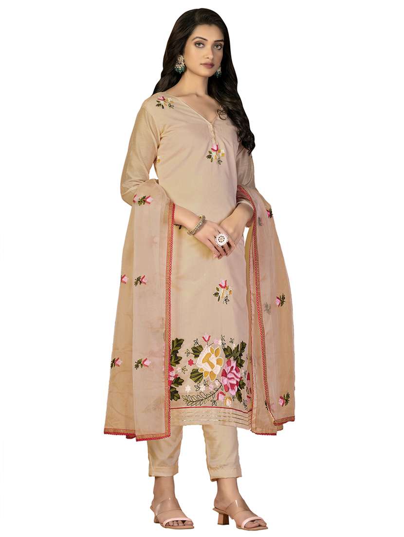 women solid with work unstitched suit set - 22413287 -  Standard Image - 1