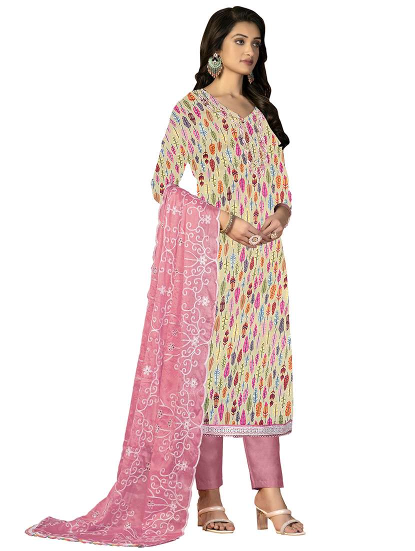 women printed embroidered unstitched suit set - 22413297 -  Standard Image - 1