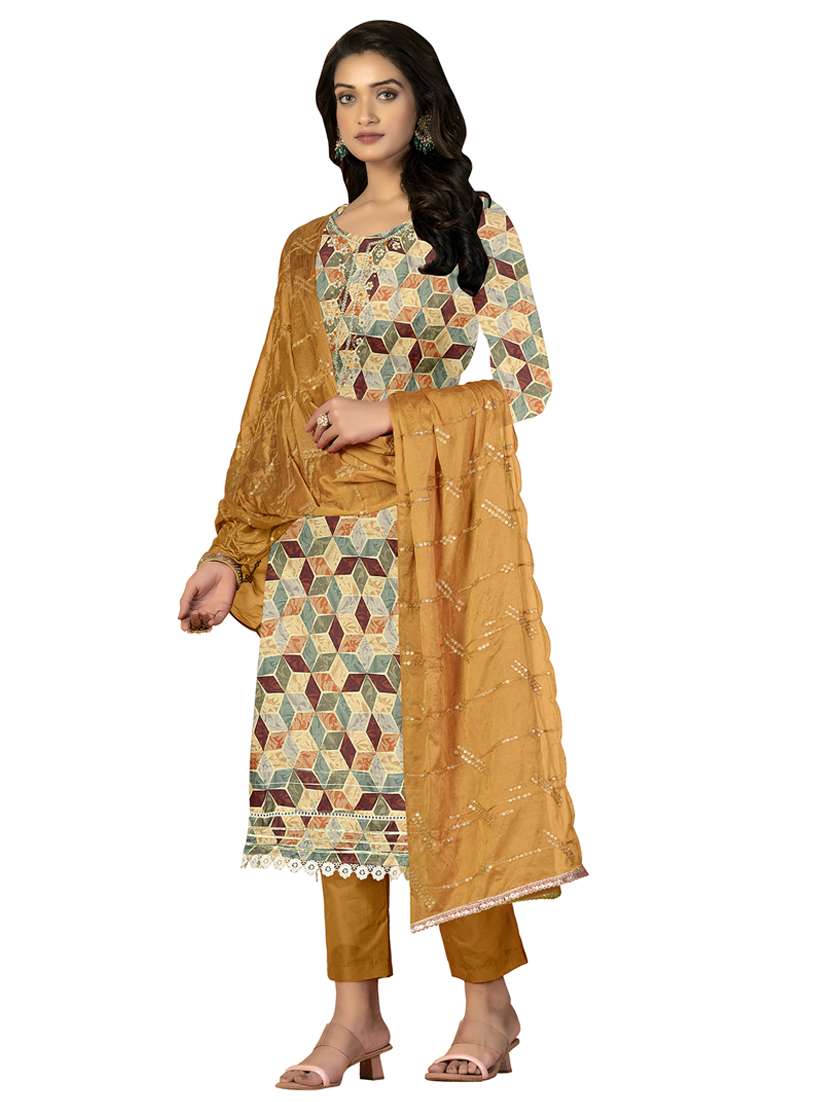 women printed embroidered unstitched suit set - 22413298 -  Standard Image - 1