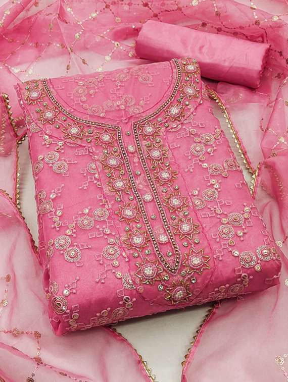 Women Solid With Work Unstitched Suit Set - 22413308 -  Standard Image - 1