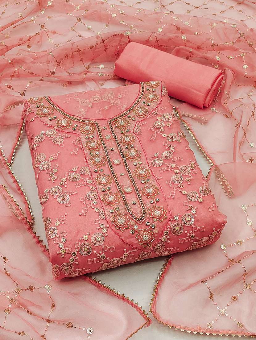 women solid with work unstitched suit set